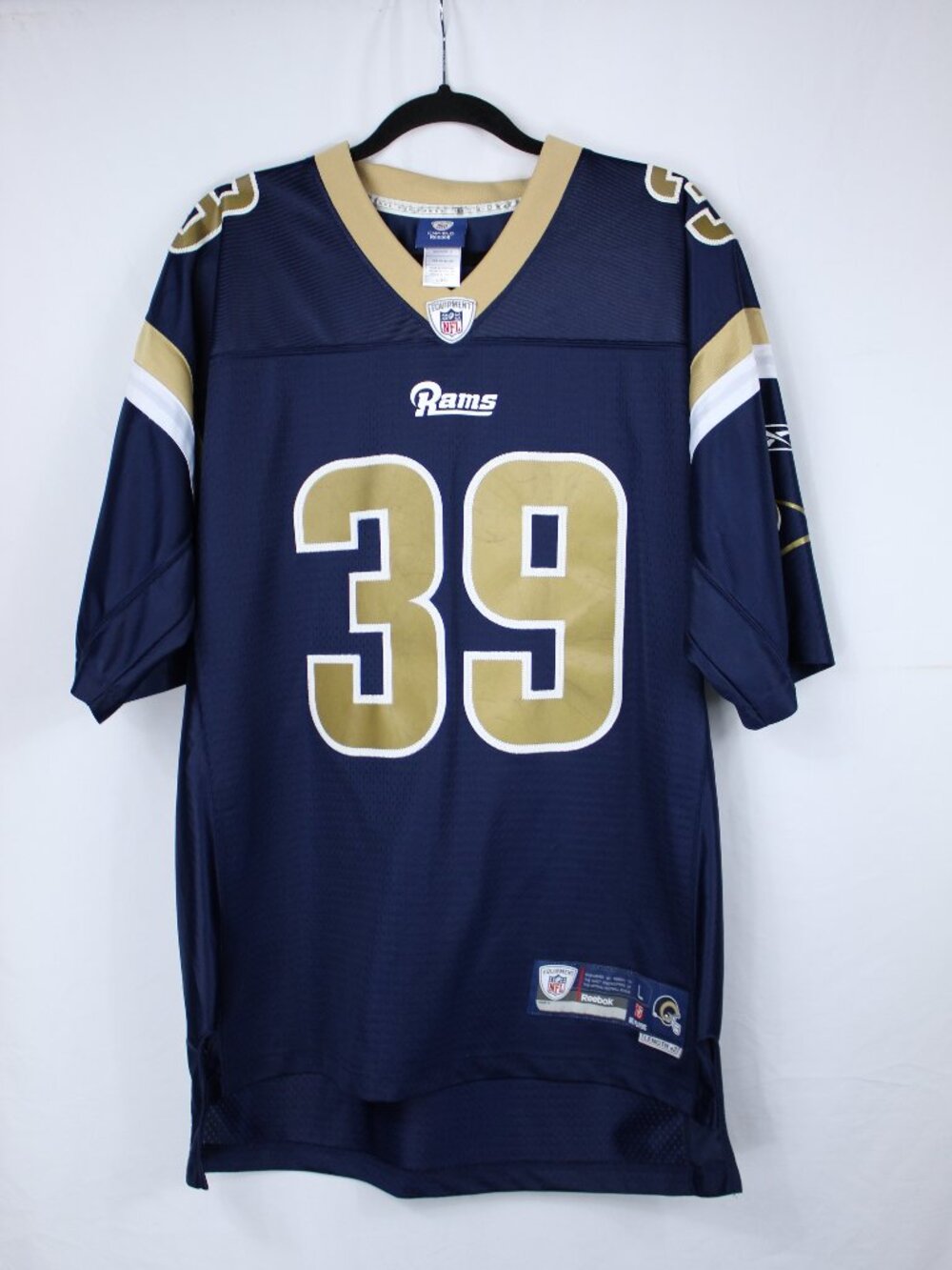 REEKBOK NFL ST LOUIS RAMS BLUE AND GOLD MEN'S APPLIQUE JERSEY JACKSON #39 SZ L